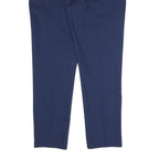 Mens Slim Navy Blue Polyester Blend Zip Trousers W32 L28 Smart Casual Workwear