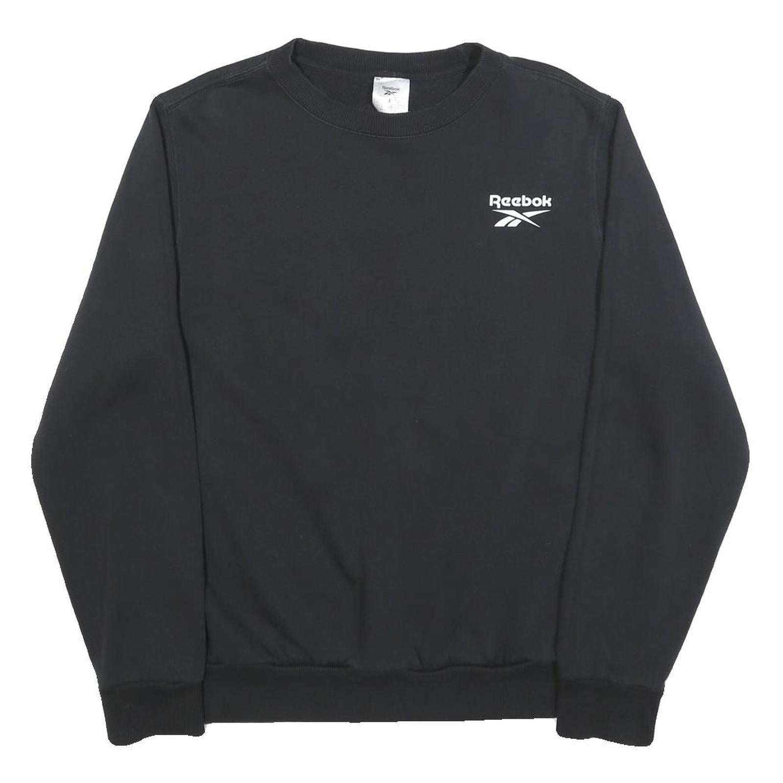 REEBOK Womens Black Cotton Blend Crew Neck Sweatshirt L Classic Logo Casual