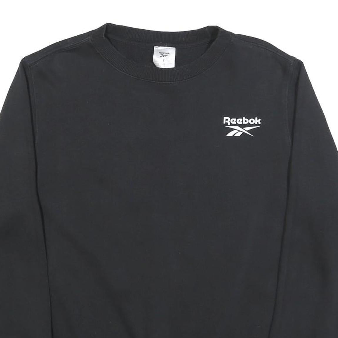 REEBOK Womens Black Cotton Blend Crew Neck Sweatshirt L Classic Logo Casual