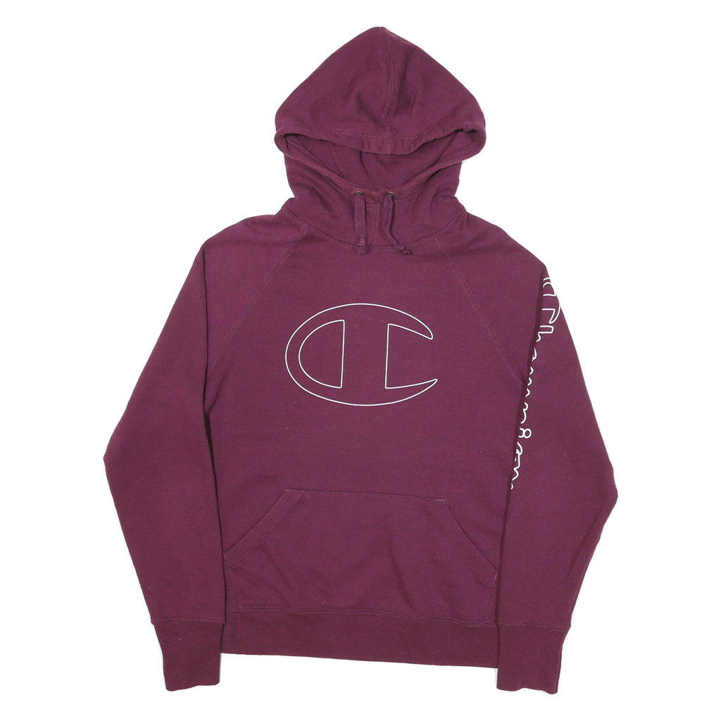 CHAMPION Mens Maroon Pullover Hoodie M Cotton Blend Logo Print