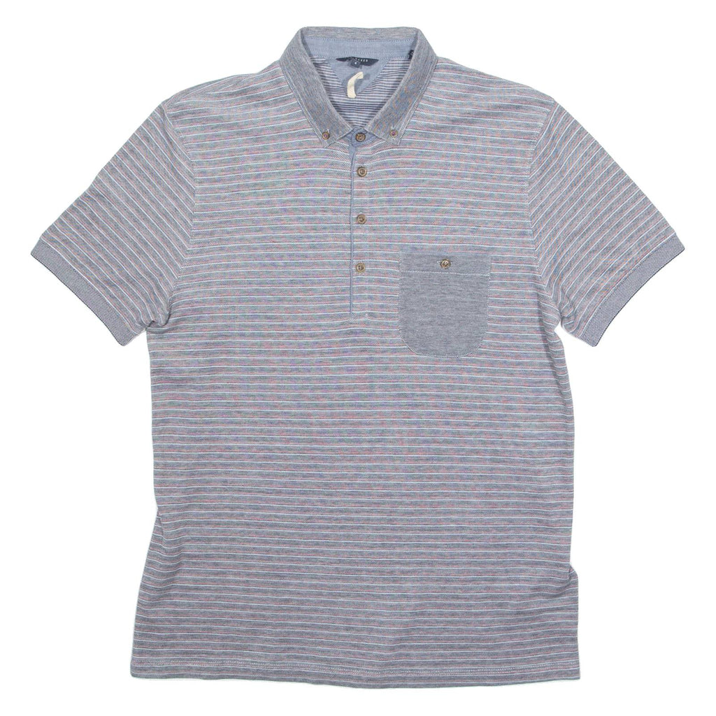 TED BAKER Mens Polo Shirt Grey Striped M