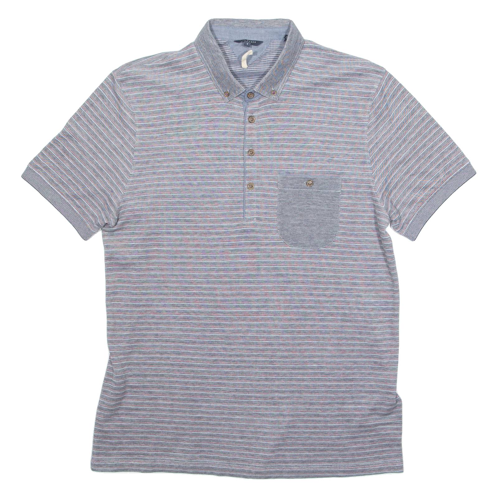 TED BAKER Mens Polo Shirt Grey Striped M