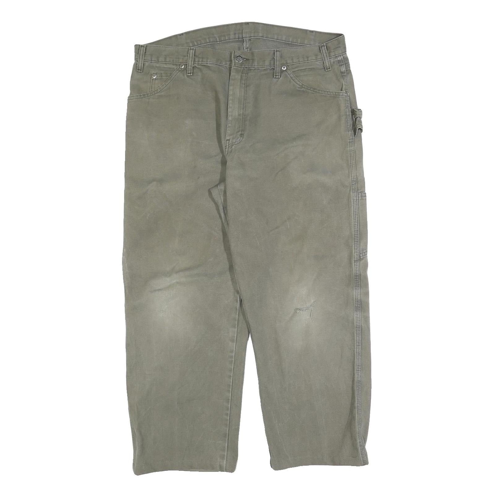 DICKIES Mens Regular Fit Beige Cotton Blend Workwear Trousers W36 L28 Utility