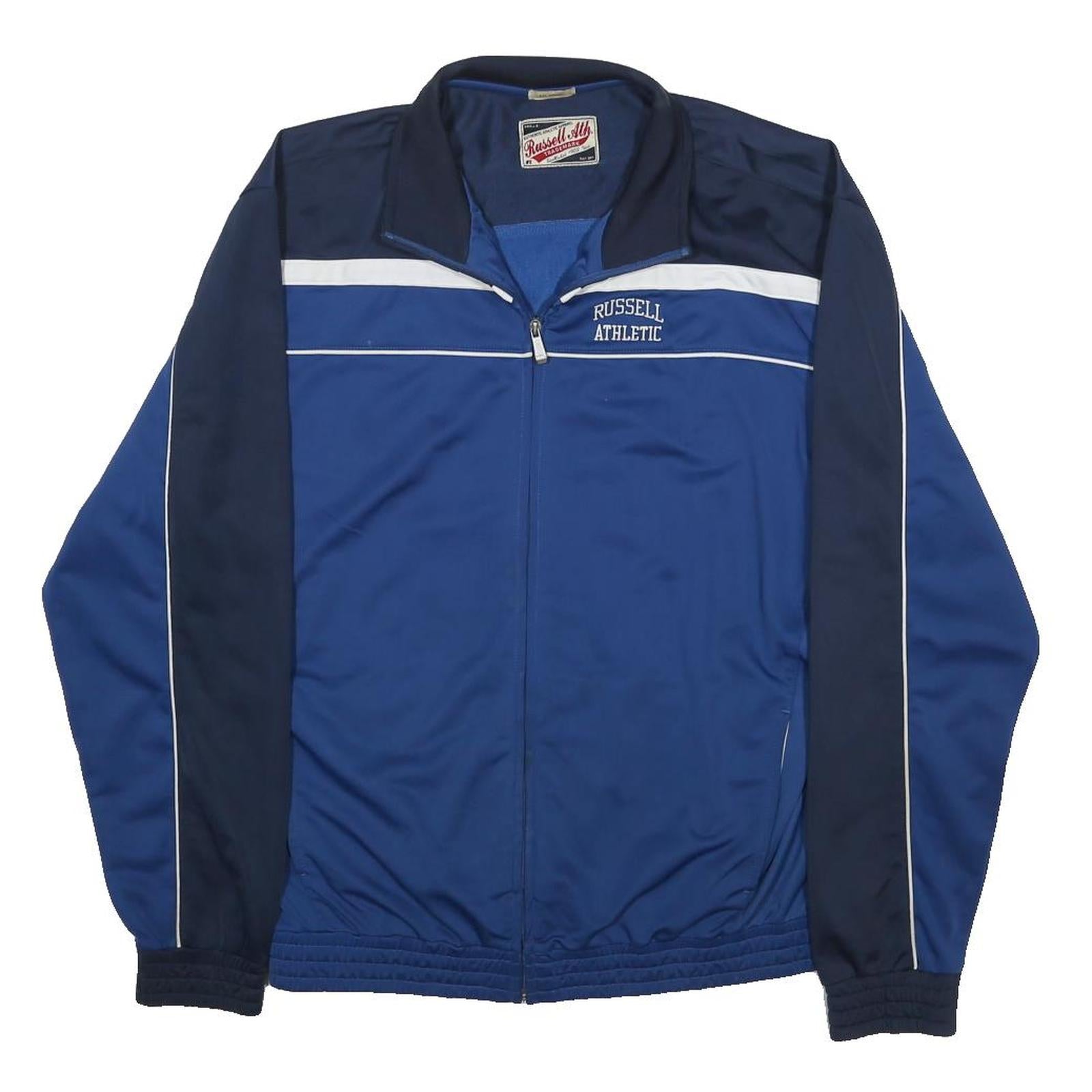 RUSSELL ATHLETIC Mens Blue & Navy Retro Track Zip Jacket 2XL Polyester