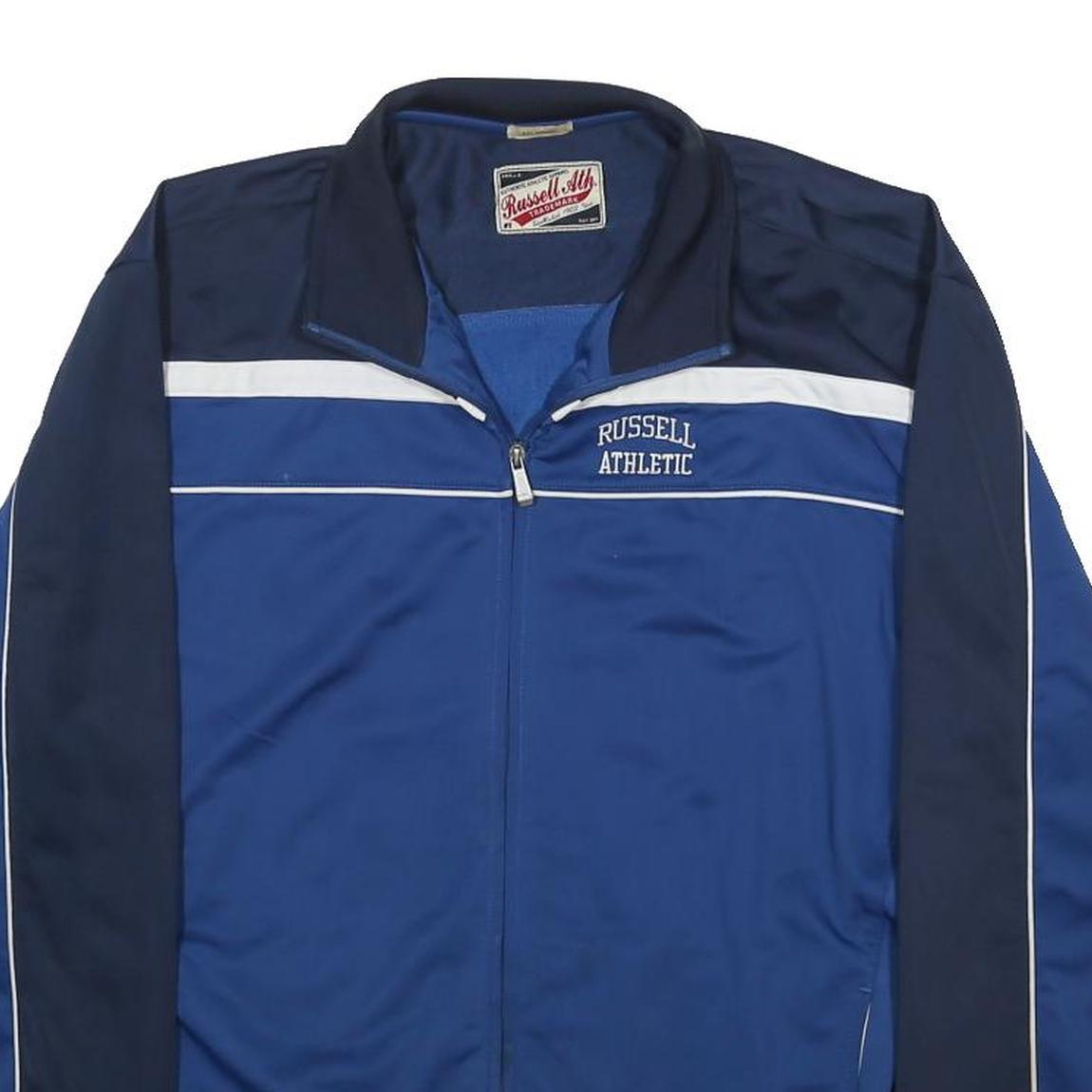 RUSSELL ATHLETIC Mens Blue & Navy Retro Track Zip Jacket 2XL Polyester