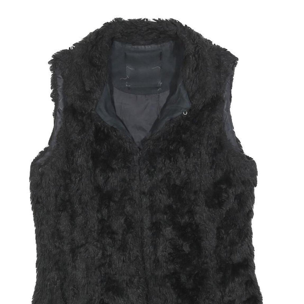 Womens Black Faux Fur Jacket S Polyester Blend Button Closure Soft