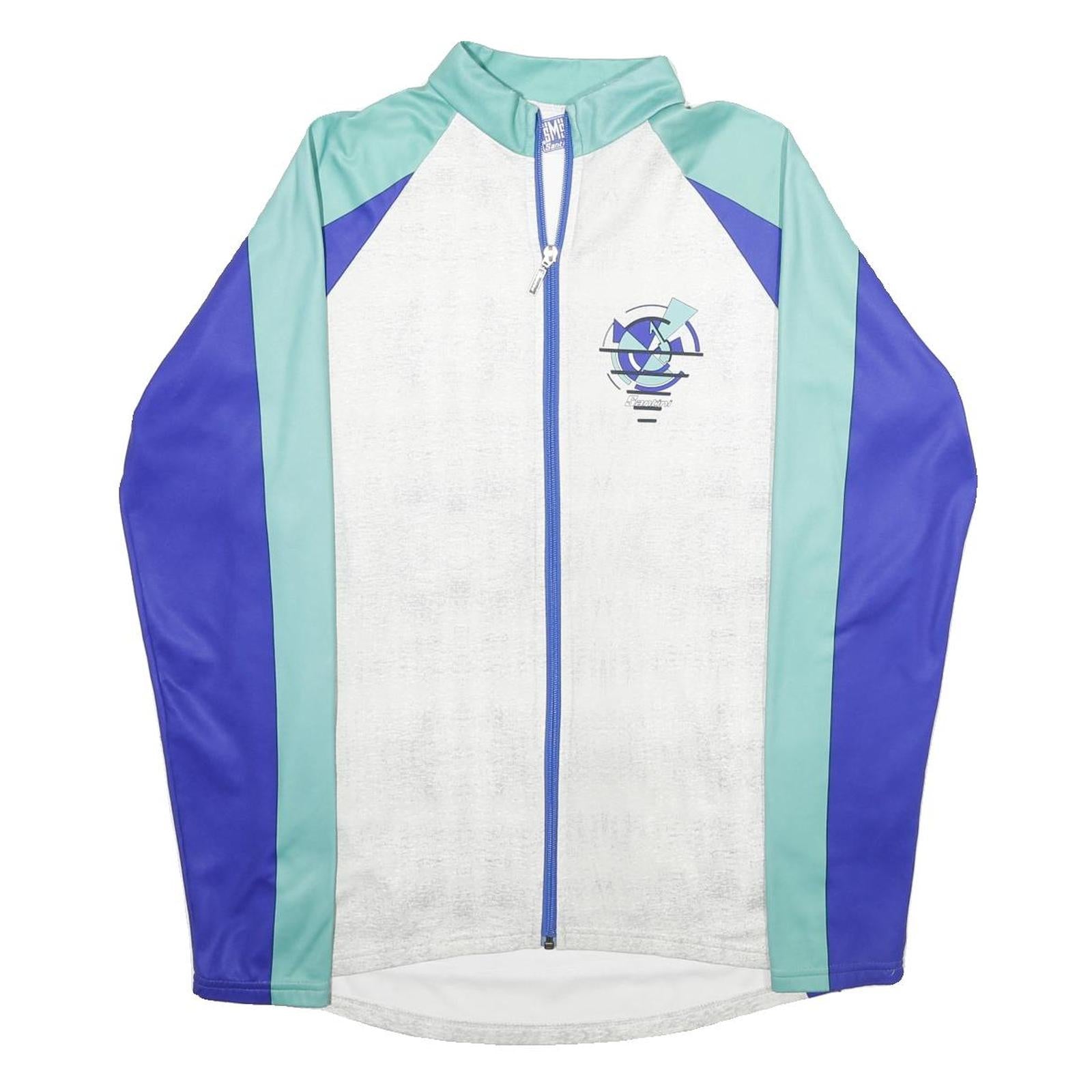 SANTINI Mens Blue & Green Polyester Cycling Jacket 2XL Zip Sportswear Design