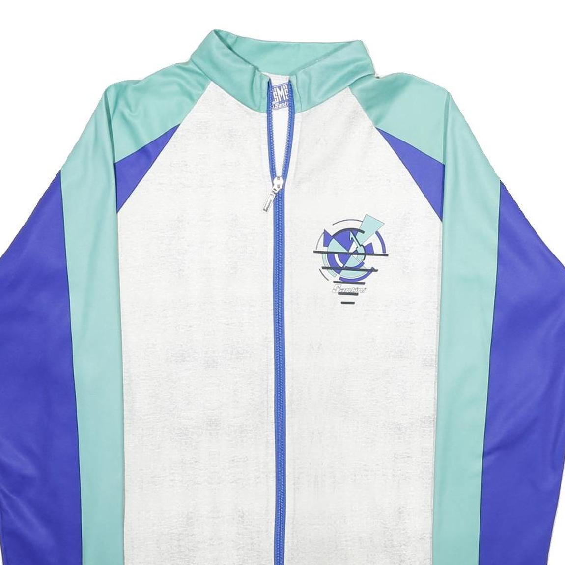 SANTINI Mens Blue & Green Polyester Cycling Jacket 2XL Zip Sportswear Design