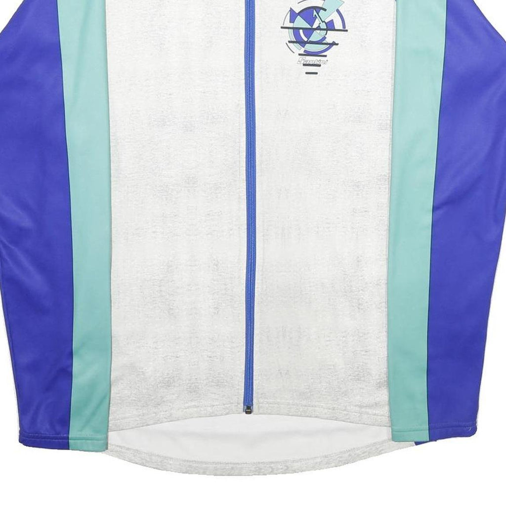 SANTINI Mens Blue & Green Polyester Cycling Jacket 2XL Zip Sportswear Design