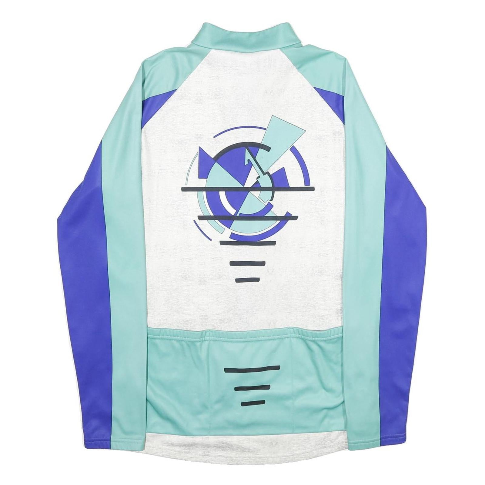 SANTINI Mens Blue & Green Polyester Cycling Jacket 2XL Zip Sportswear Design