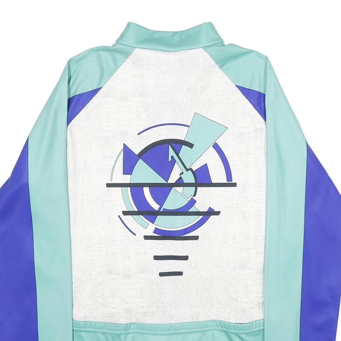 SANTINI Mens Blue & Green Polyester Cycling Jacket 2XL Zip Sportswear Design