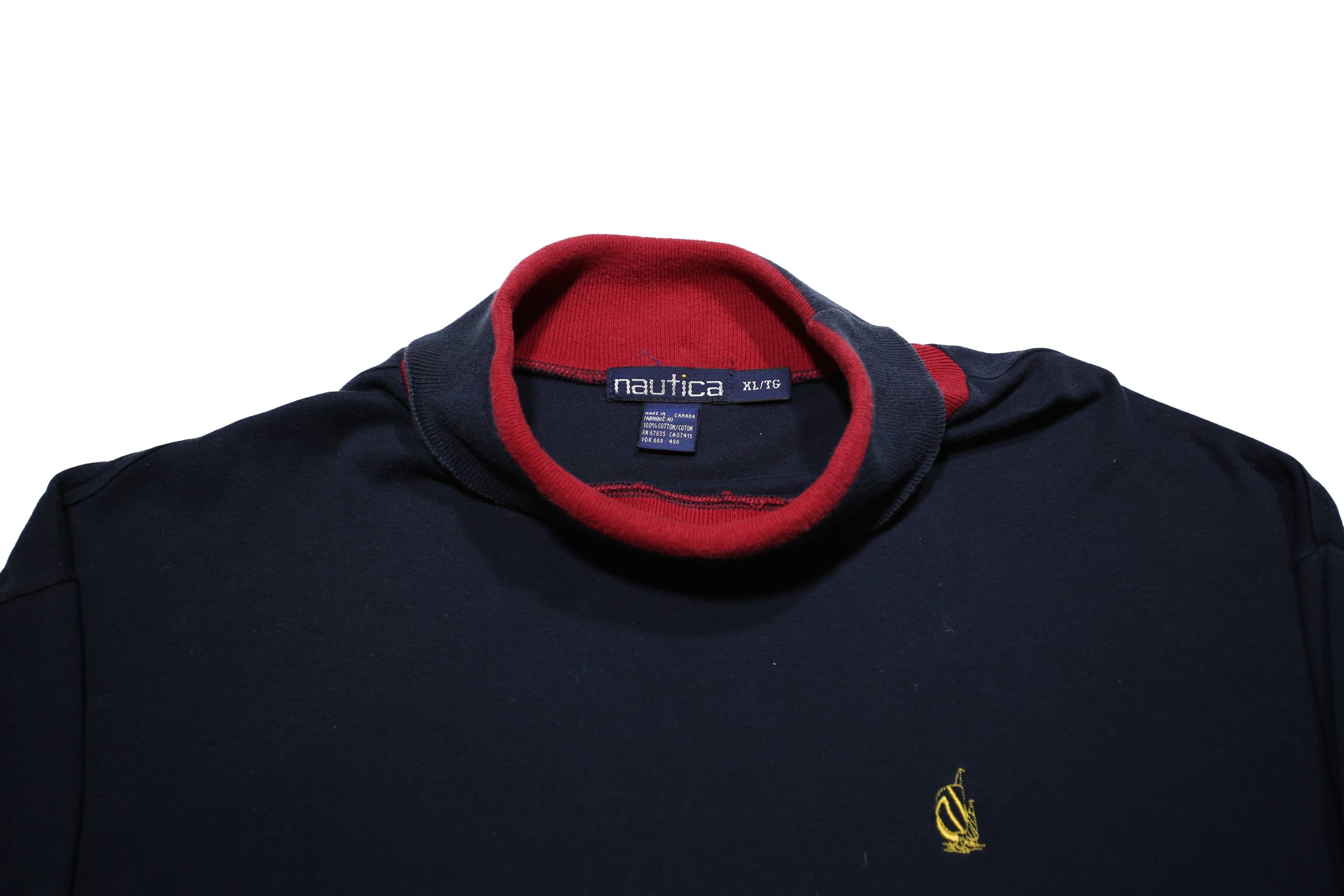 NAUTICA Mens Navy Blue & Red Crew Neck Sweatshirt XL Cotton Pullover Casual
