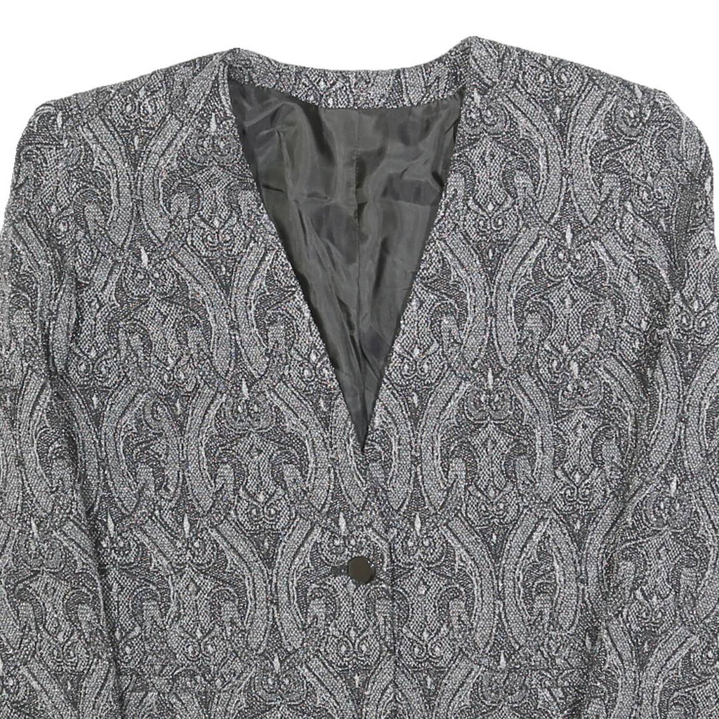 MARINA RINALDI Womens Black Jacket M Polyester Blend Button Paisley Pattern