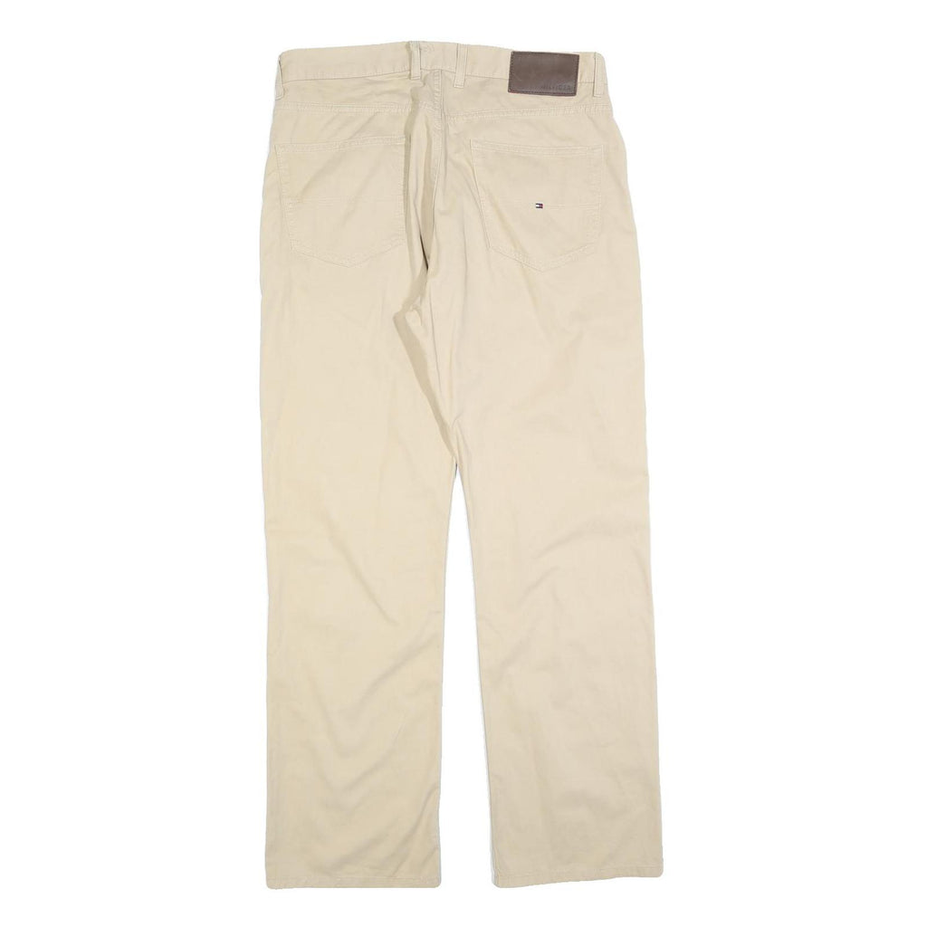 TOMMY HILFIGER Mens Cotton Blend Beige Regular Straight Trousers W34 L32 Classic