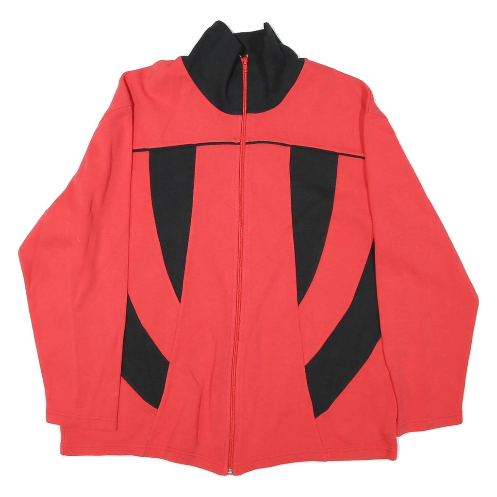 Mens Red & Black Zip Polyester Blend Casual Jacket L Plain Colourblock
