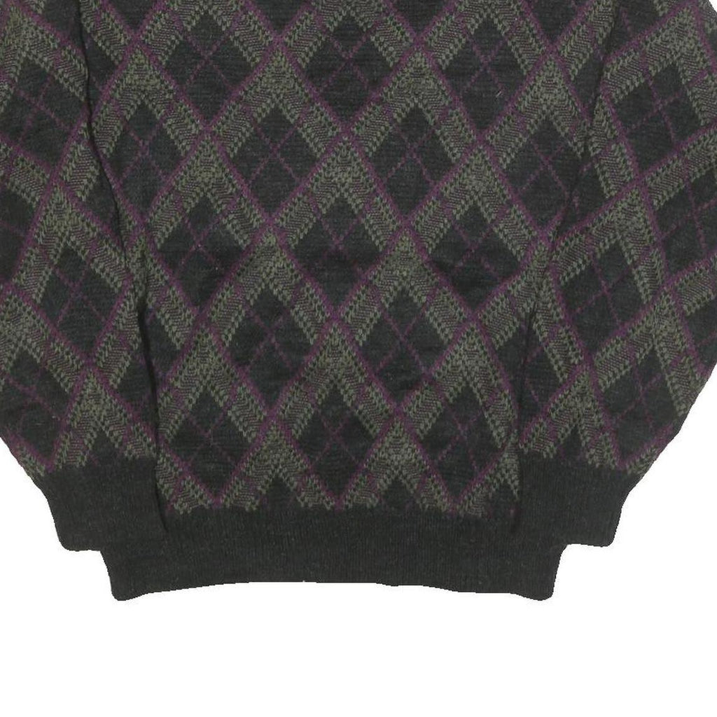 CLAY BROOKE Mens Green & Purple Patterned Jumper Crew Neck Basic Knit M Warm