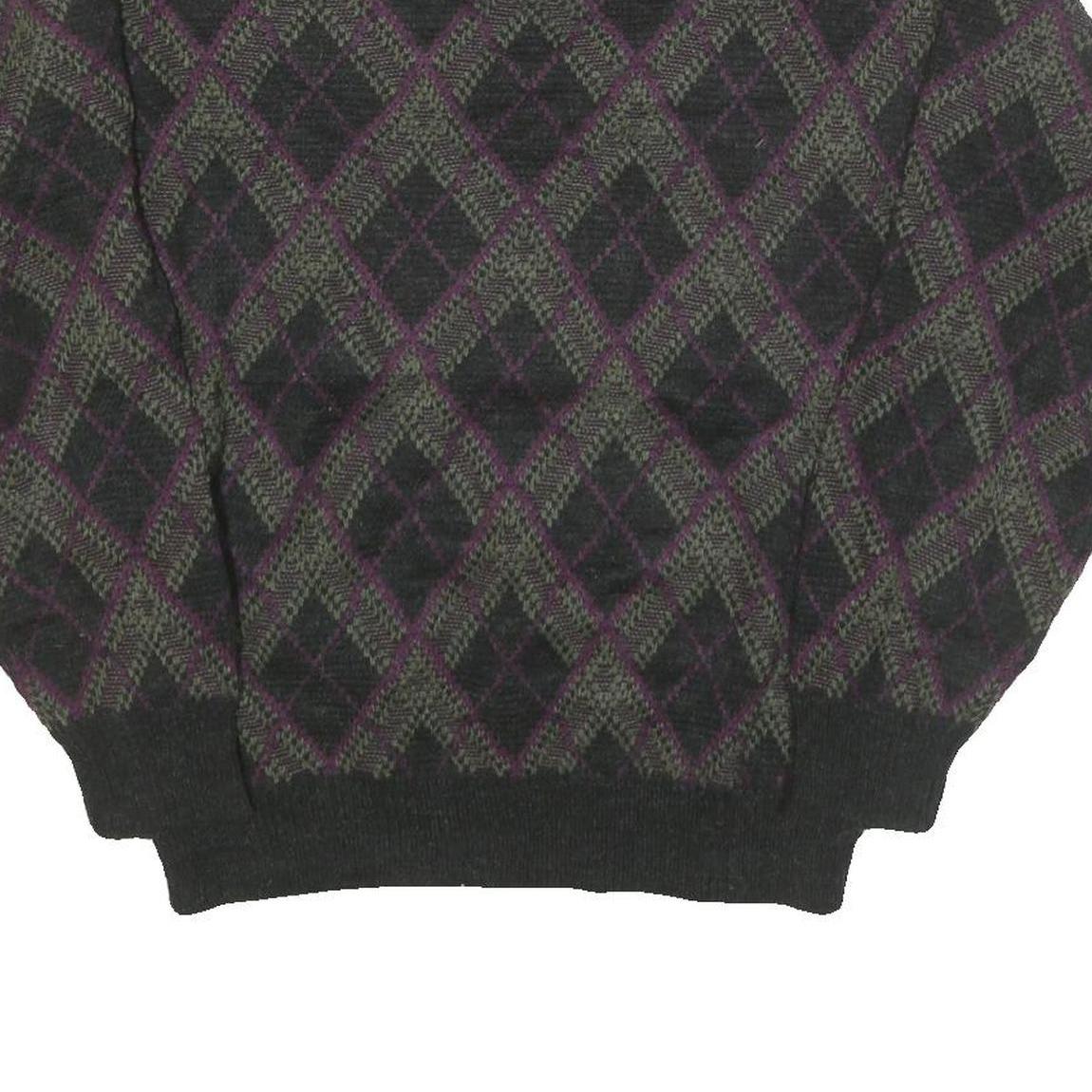 CLAY BROOKE Mens Green & Purple Patterned Jumper Crew Neck Basic Knit M Warm