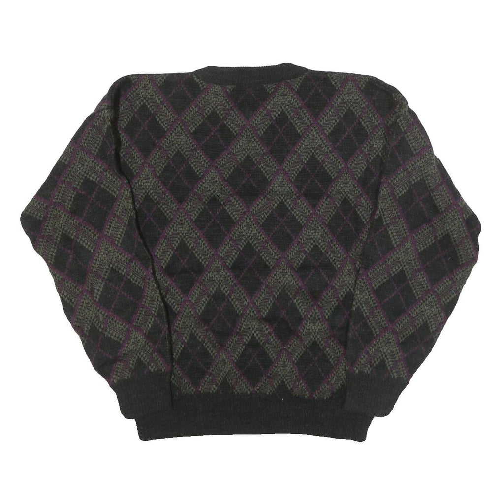 CLAY BROOKE Mens Green & Purple Patterned Jumper Crew Neck Basic Knit M Warm