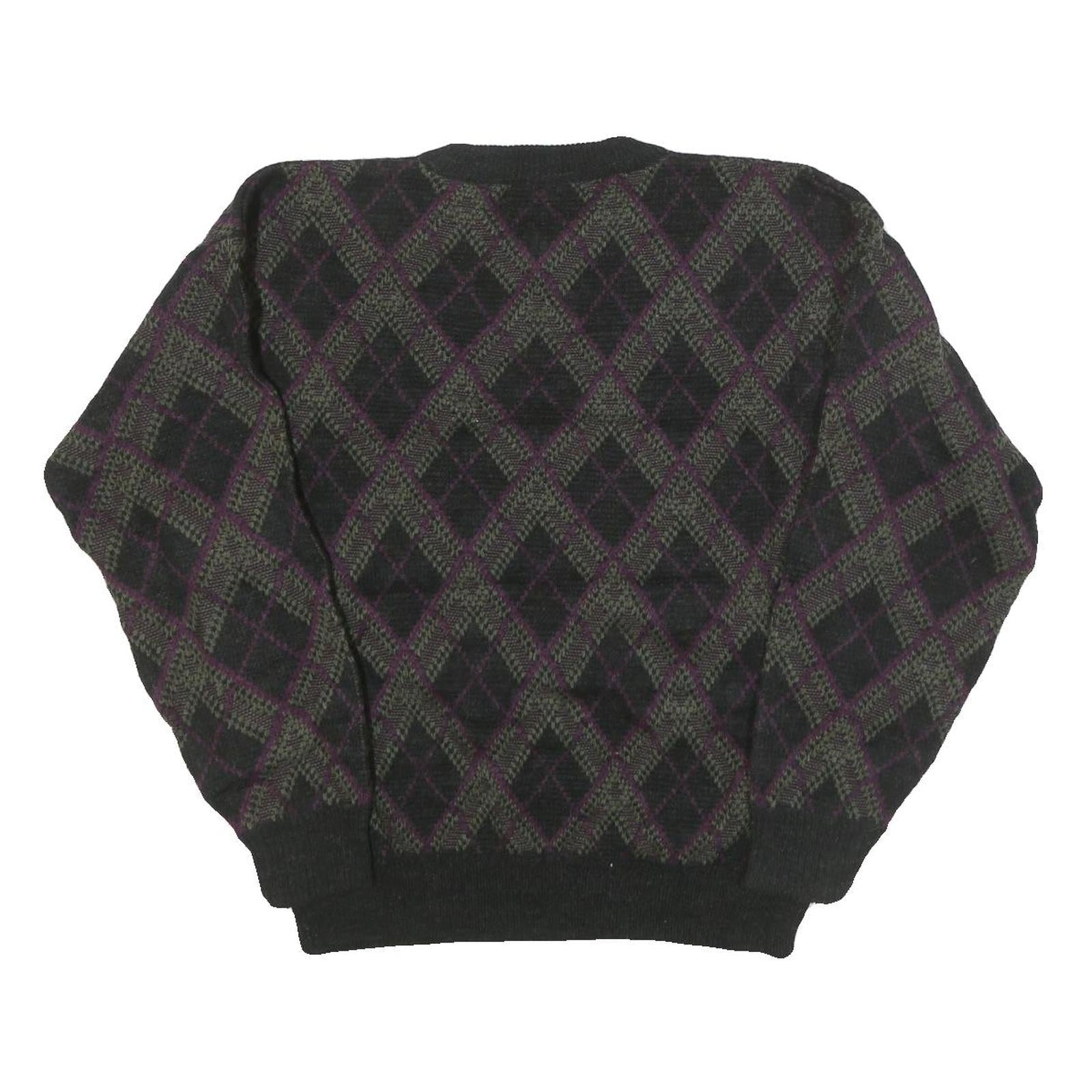 CLAY BROOKE Mens Green & Purple Patterned Jumper Crew Neck Basic Knit M Warm