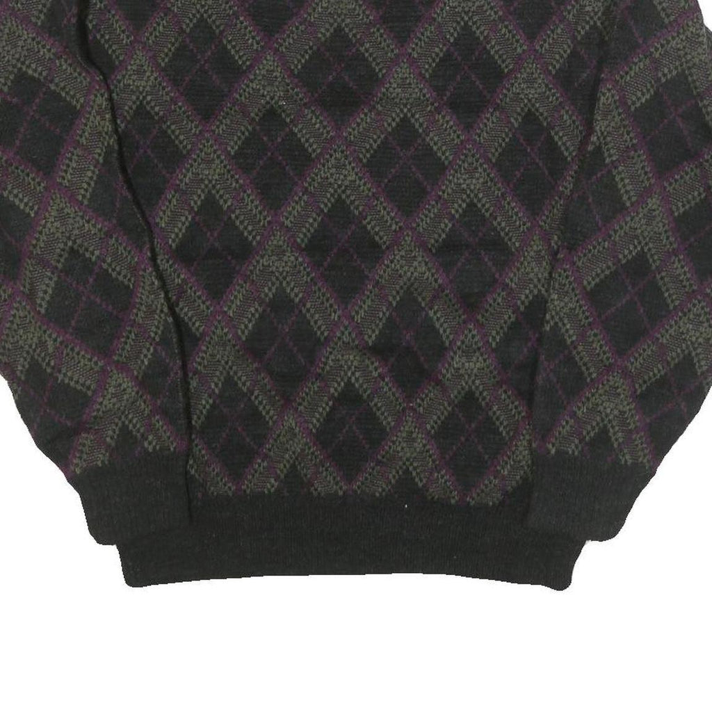 CLAY BROOKE Mens Green & Purple Patterned Jumper Crew Neck Basic Knit M Warm
