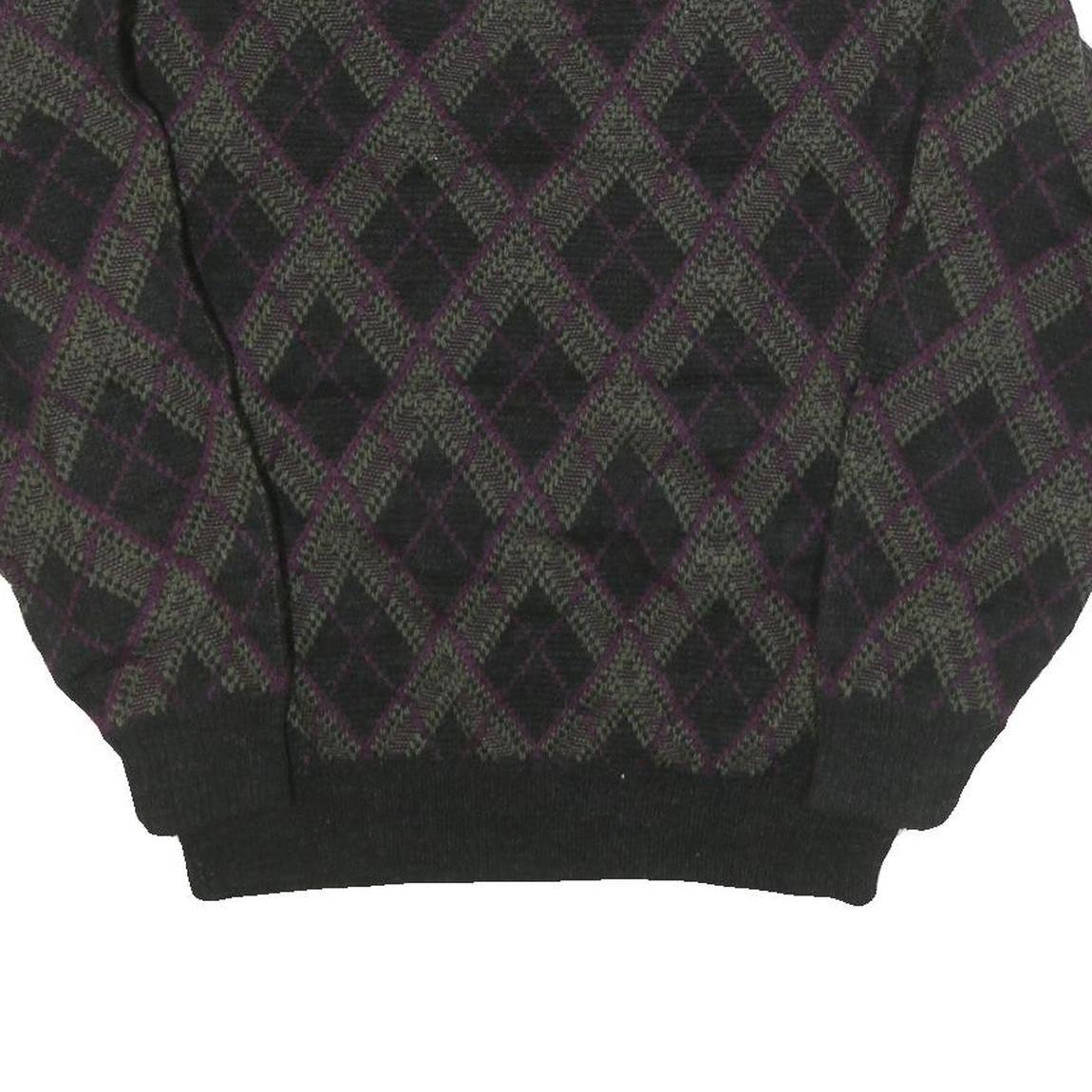 CLAY BROOKE Mens Green & Purple Patterned Jumper Crew Neck Basic Knit M Warm