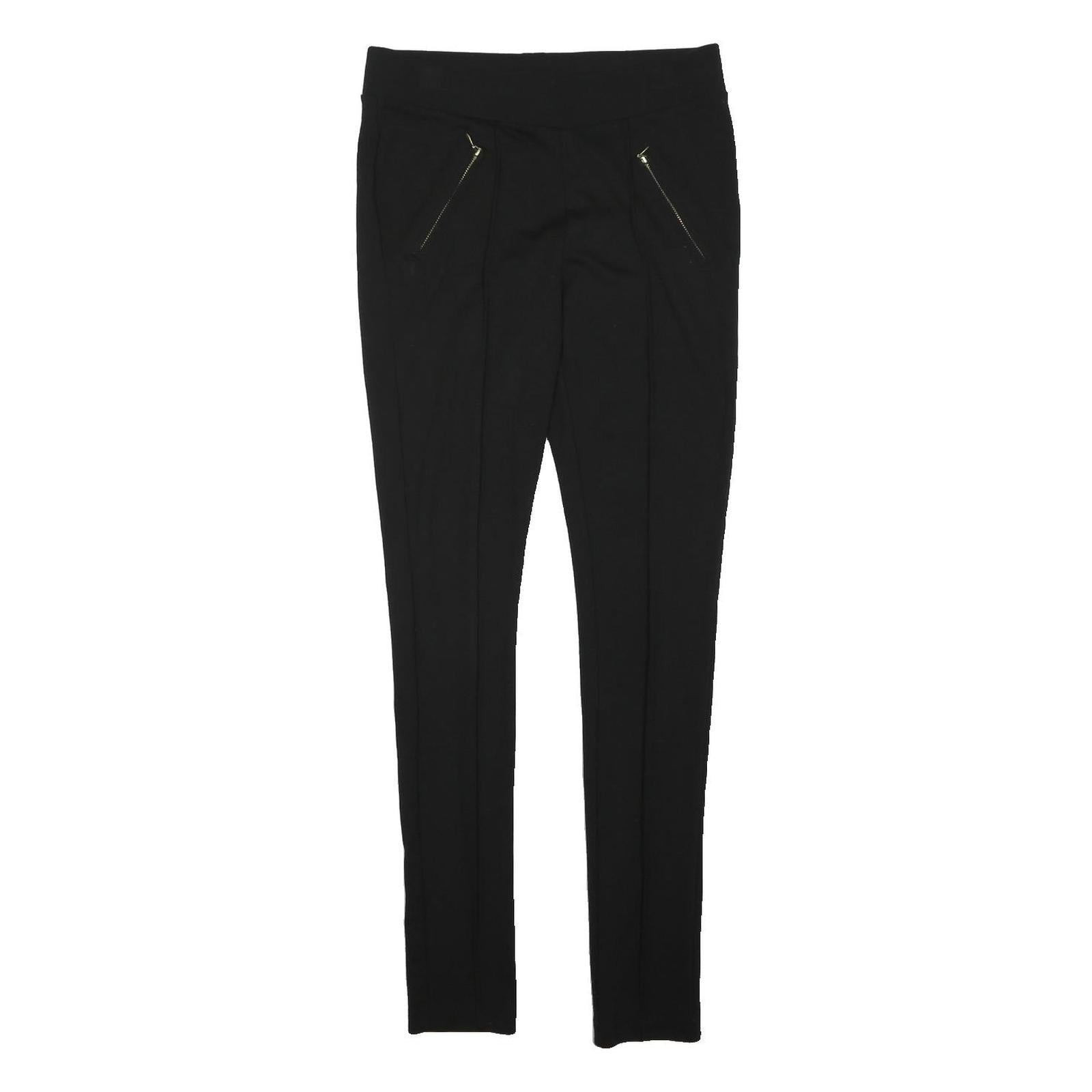 PAPAYA Womens Black Cotton Blend Regular Skinny Trousers W28 L28 Zipper Pockets