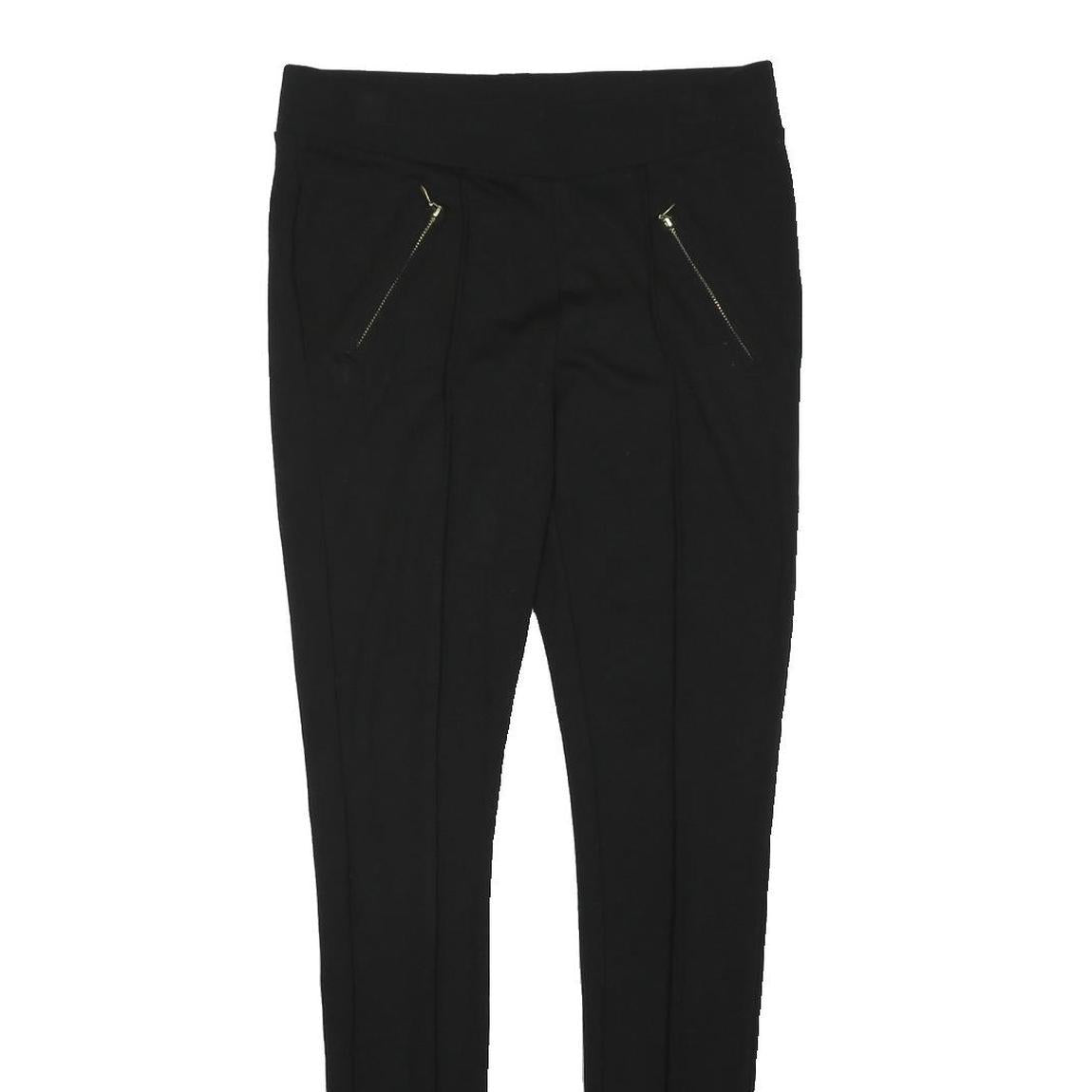 PAPAYA Womens Black Cotton Blend Regular Skinny Trousers W28 L28 Zipper Pockets
