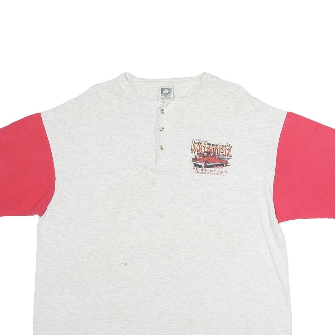 COTTON KING Mens White & Red Graphic T-Shirt XL Short Sleeve Henley Button