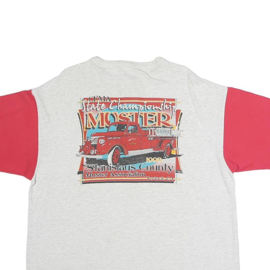 COTTON KING Mens White & Red Graphic T-Shirt XL Short Sleeve Henley Button