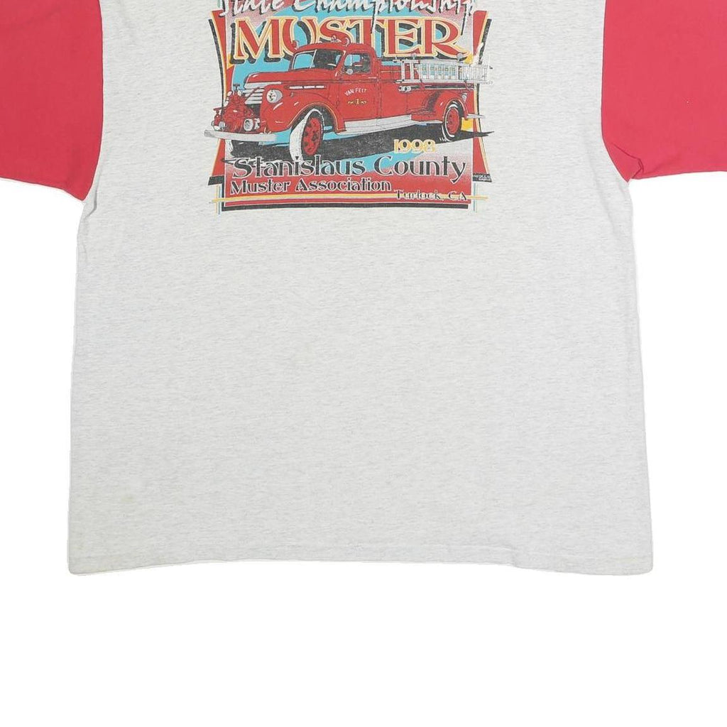 COTTON KING Mens White & Red Graphic T-Shirt XL Short Sleeve Henley Button