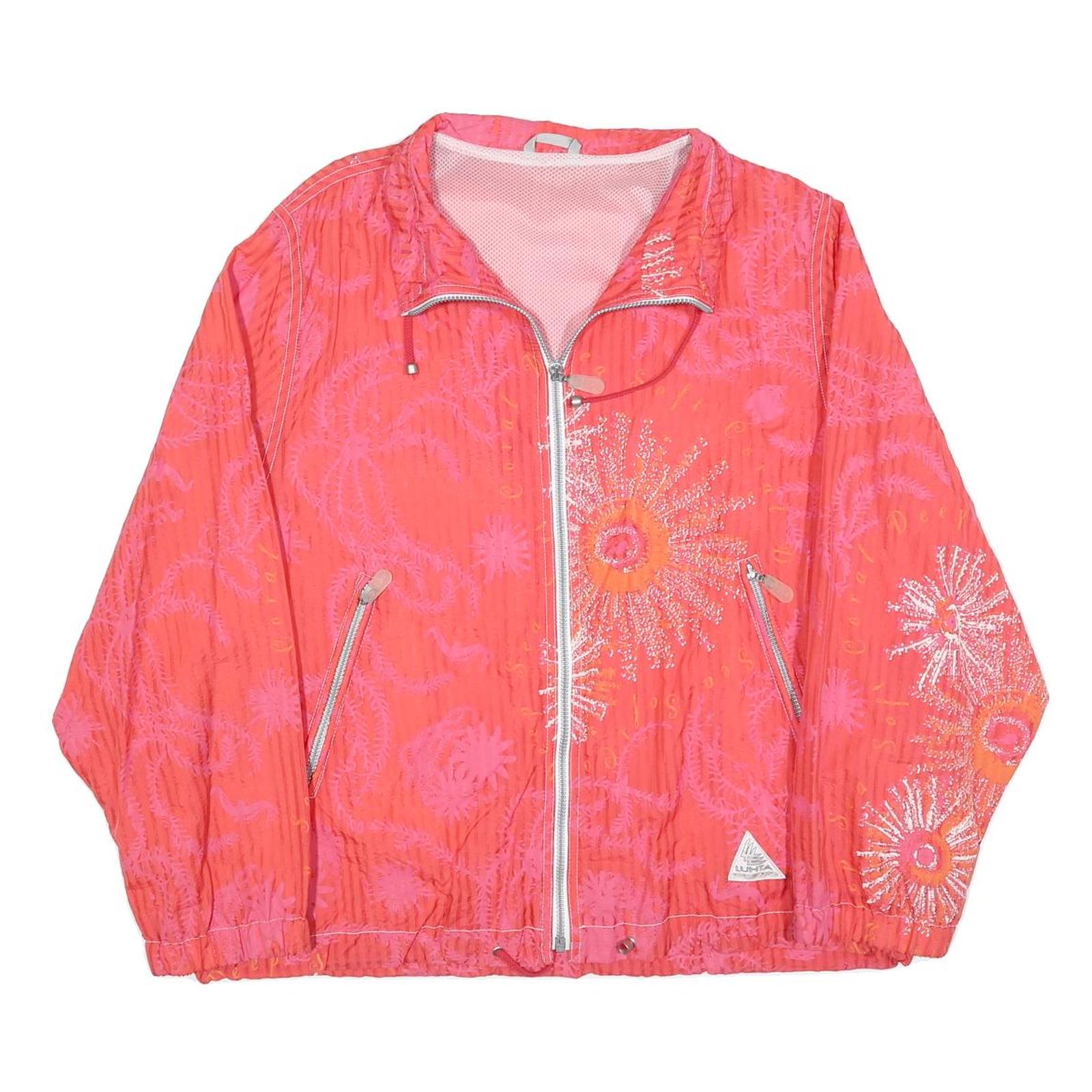 LUHTA Womens Red Pink Floral Print Zip Jacket M Polyester Blend Lightweight