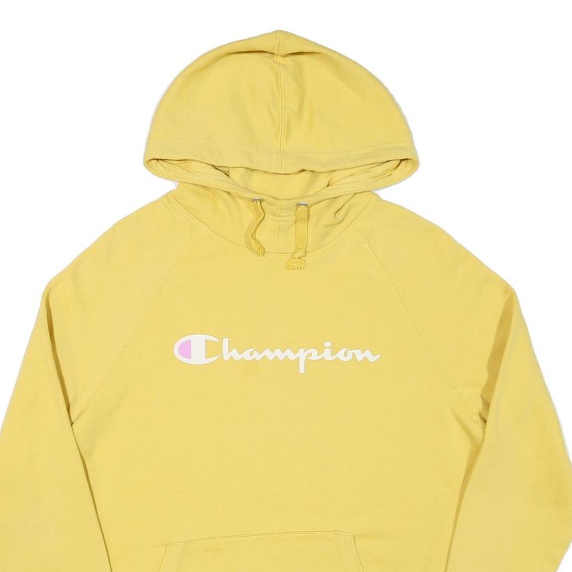 CHAMPION Mens Yellow Hoodie M Cotton Blend Pullover Casual Sweatshirt