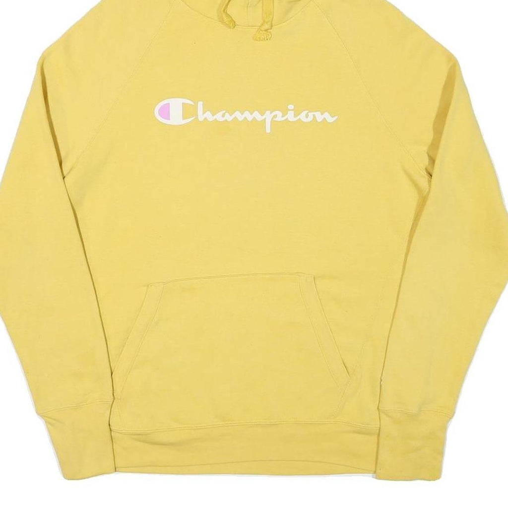 CHAMPION Mens Yellow Hoodie M Cotton Blend Pullover Casual Sweatshirt