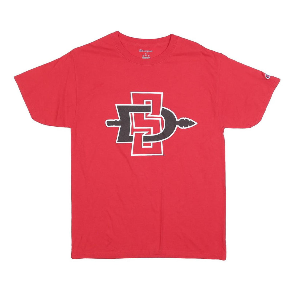 CHAMPION Mens Red Graphic T-Shirt M Short Sleeve Crew Neck Logo Cotton Blend