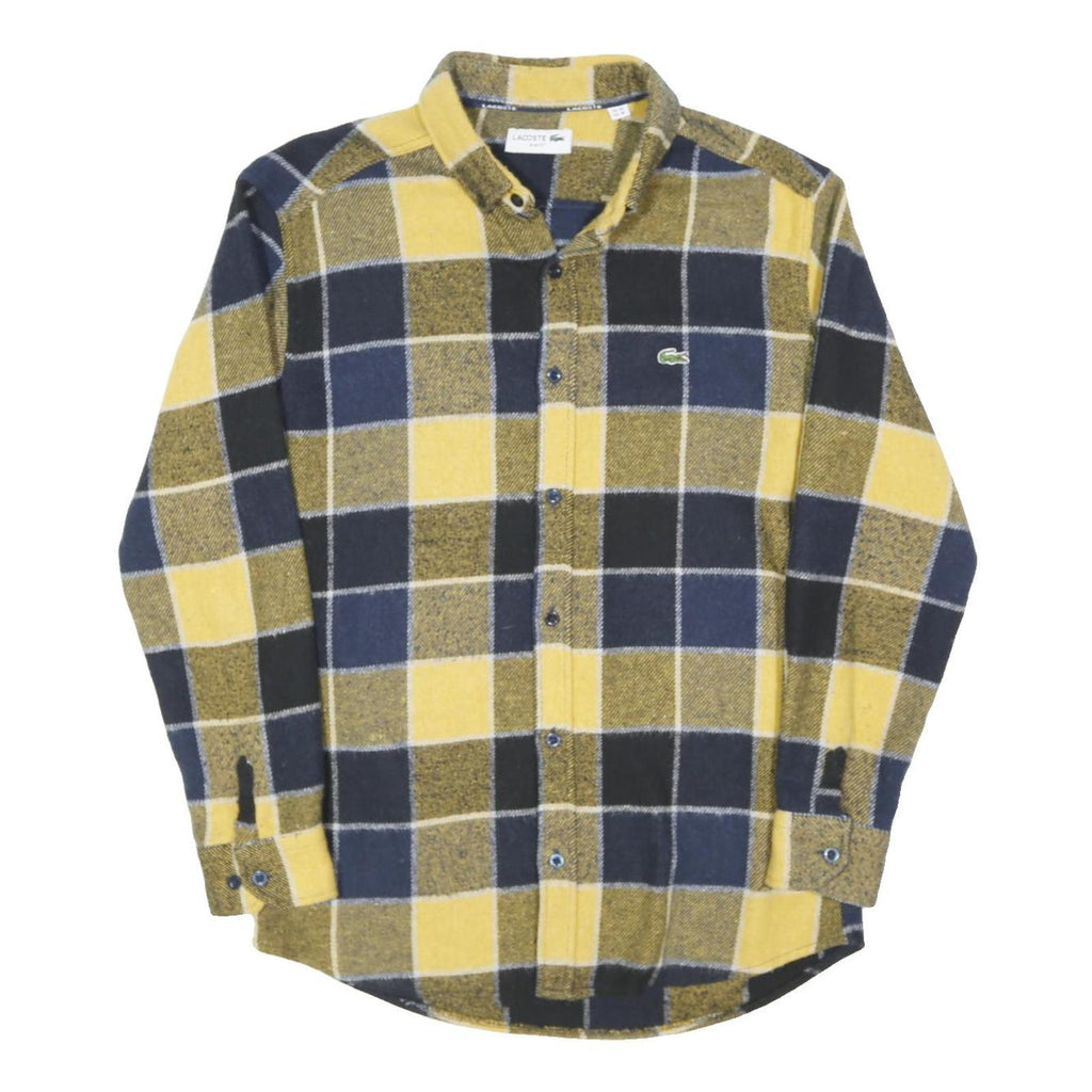 LACOSTE Mens Yellow & Blue Check Shirt M Casual Cotton Long Sleeve Button Collar