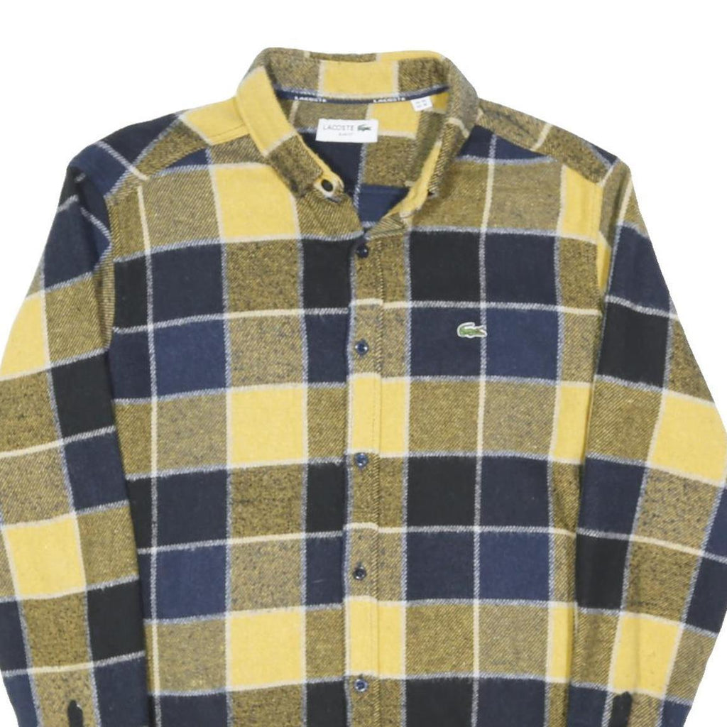 LACOSTE Mens Yellow & Blue Check Shirt M Casual Cotton Long Sleeve Button Collar