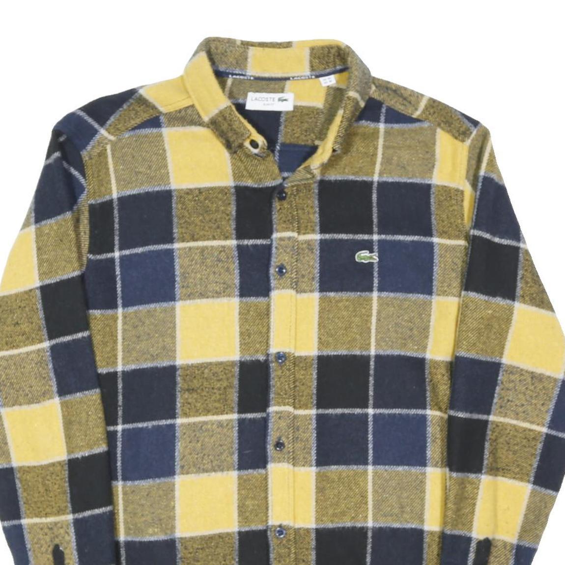 LACOSTE Mens Yellow & Blue Check Shirt M Casual Cotton Long Sleeve Button Collar
