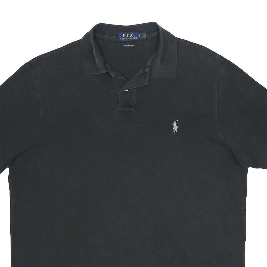 POLO RALPH LAUREN Mens Black Short Sleeve Plain Polo Shirt L Cotton Classic Fit