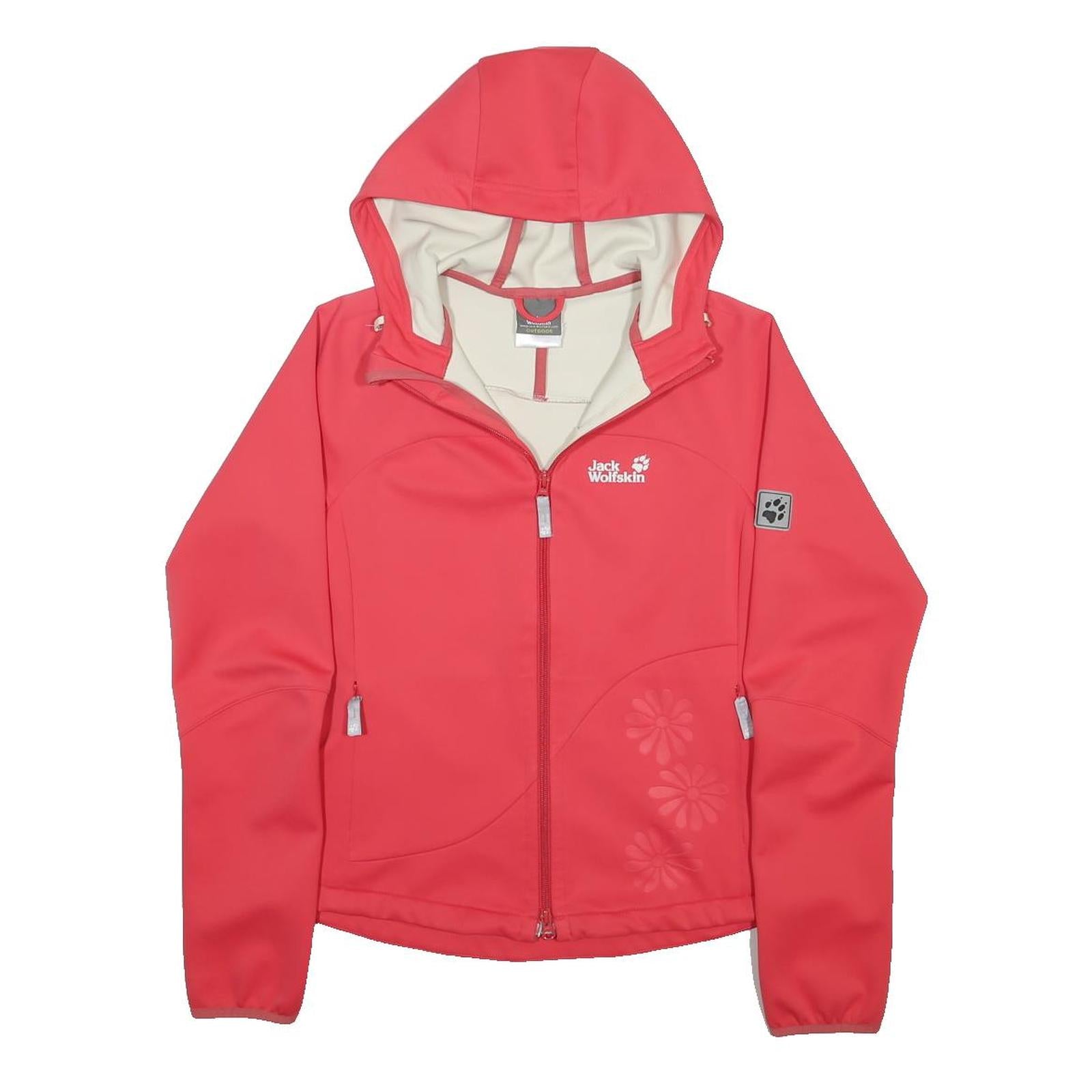 JACK WOLFSKIN Womens Red Hooded Jacket UK 12 Polyester Zip Softshell Outdoor
