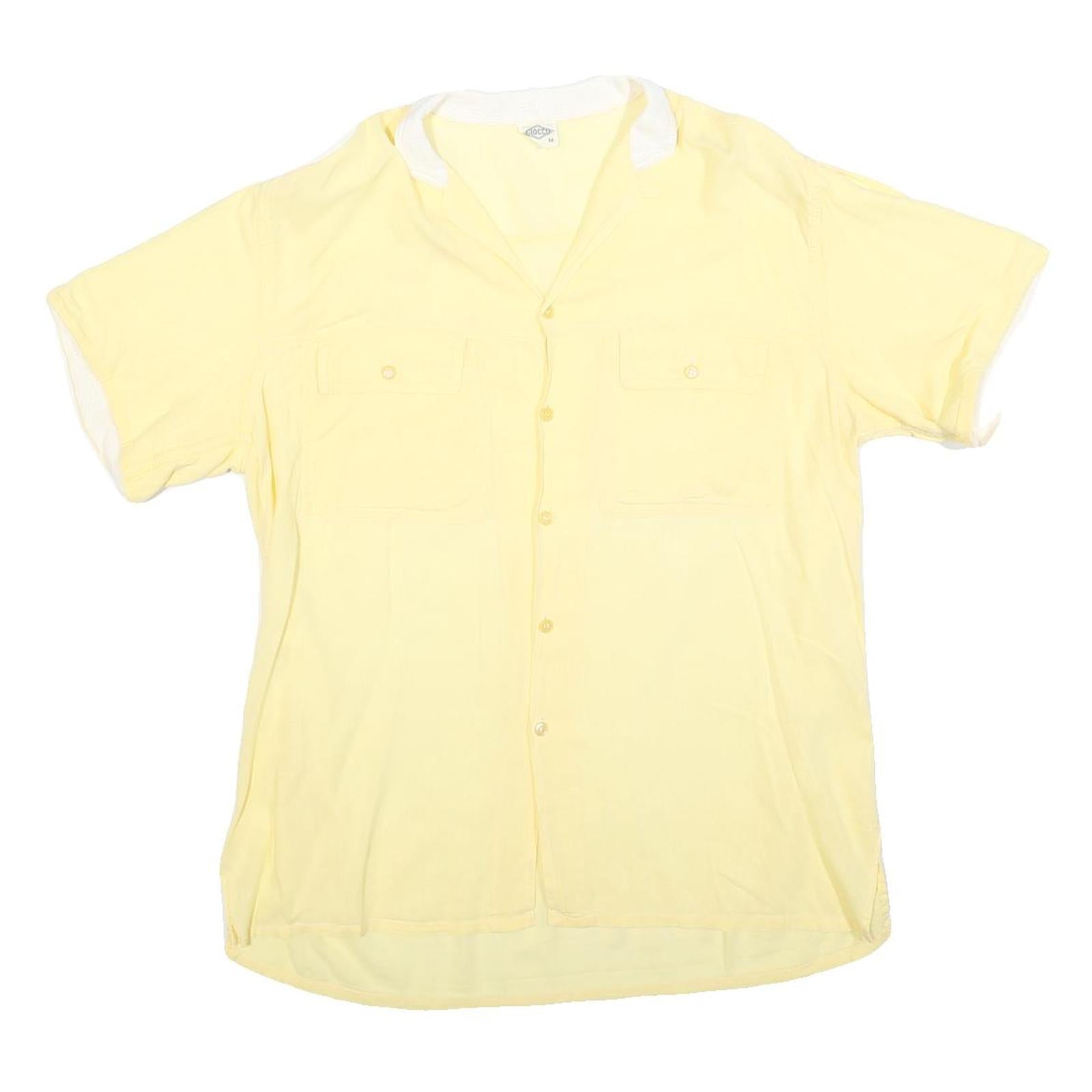 GIOCCO Mens Yellow Shirt M Cotton Summer Casual Short Sleeve Button