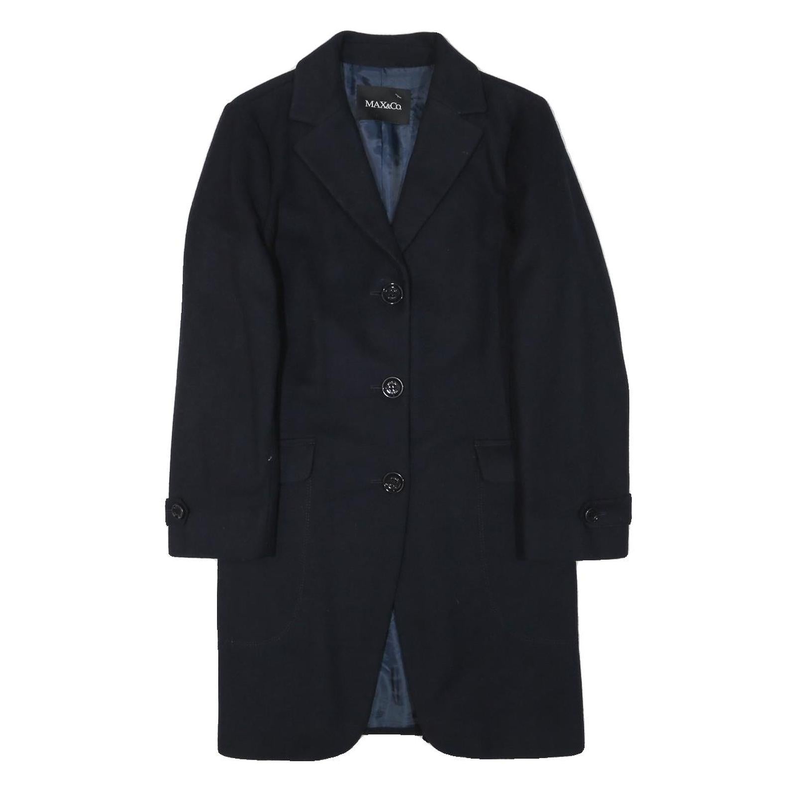 MAX&CO Womens Black Wool Tailored Coat XS Button Closure Classic Outerwear