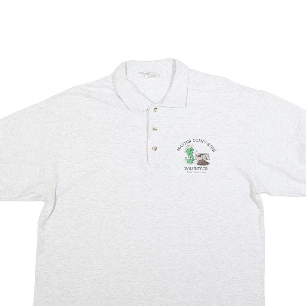 COTTON DELUXE Mens White Master Composter Volunteer Printed Short Sleeve L Polo