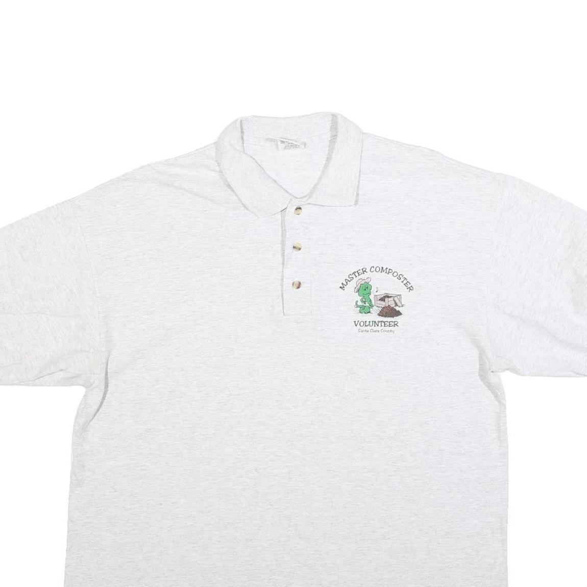 COTTON DELUXE Mens White Master Composter Volunteer Printed Short Sleeve L Polo