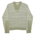 WOOLRICH Womens Green & Cream Patterned Cardigan V-Neck Basic Knit L Fair Isle
