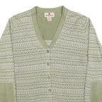 WOOLRICH Womens Green & Cream Patterned Cardigan V-Neck Basic Knit L Fair Isle