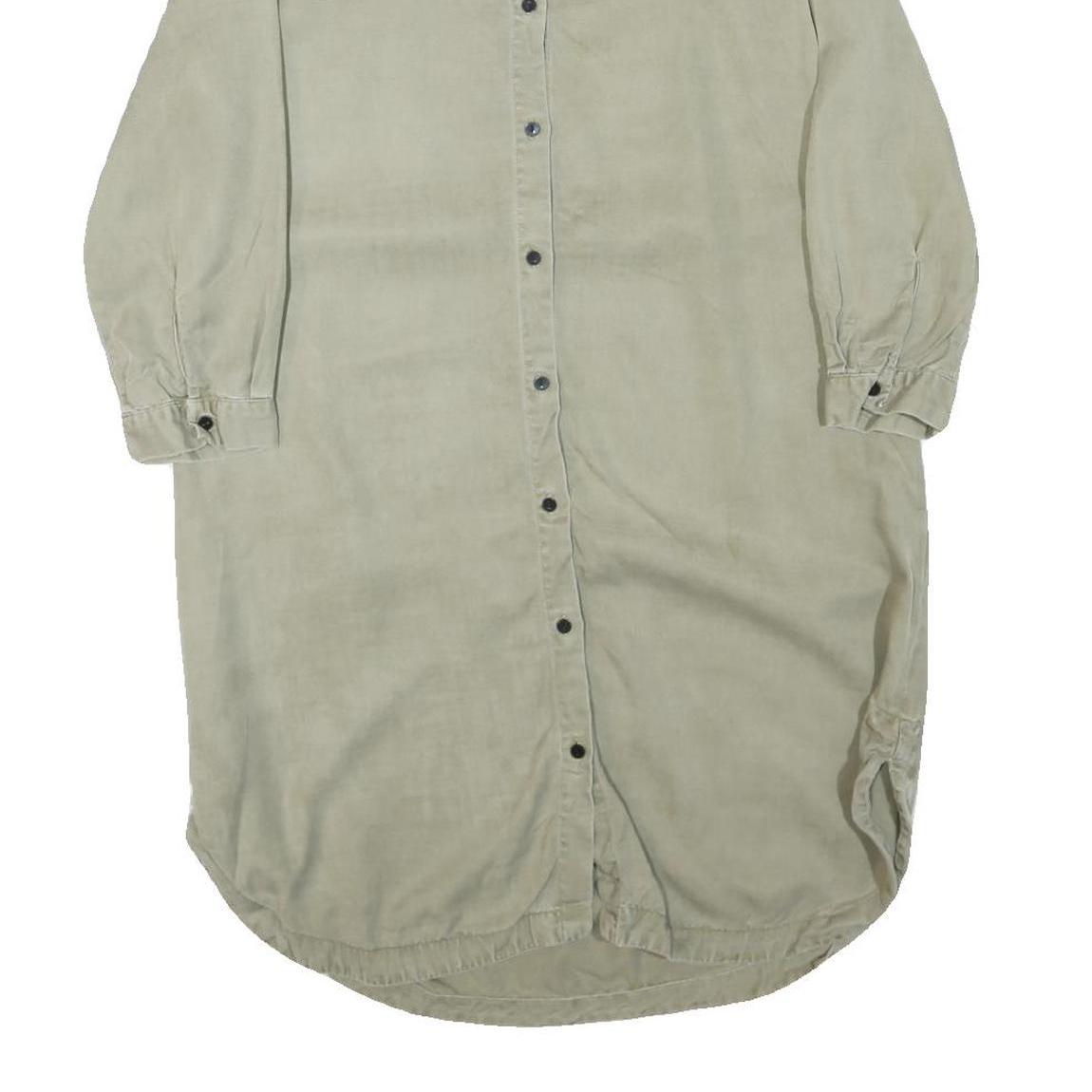 ZARA Womens Beige Shirt Dress Cotton Blend Button Long Sleeve M Casual