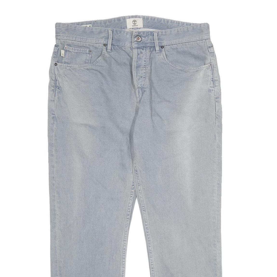 TIMBERLAND Mens Jeans Light Blue Regular Straight Denim W34 L30 Button Closure