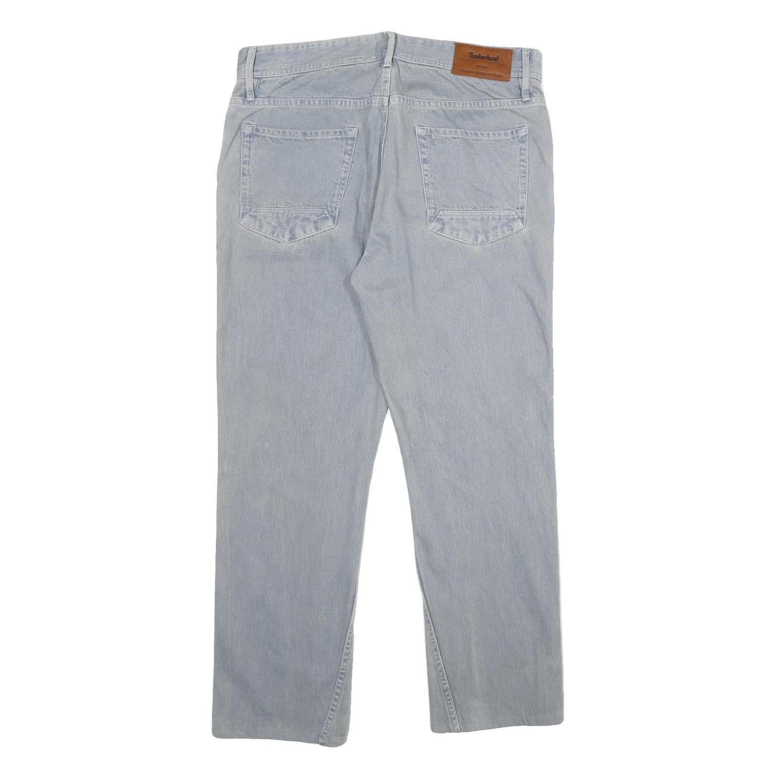 TIMBERLAND Mens Jeans Light Blue Regular Straight Denim W34 L30 Button Closure
