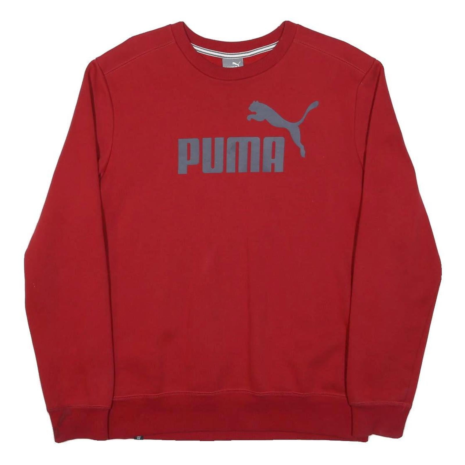 PUMA Mens Red Crew Neck M Cotton Blend Pullover Sweatshirt Logo Print Casual