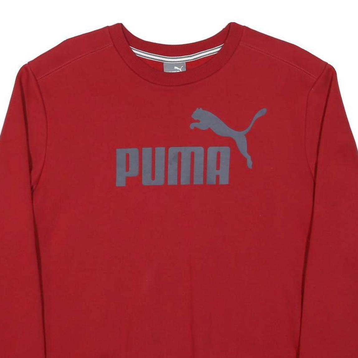 PUMA Mens Red Crew Neck M Cotton Blend Pullover Sweatshirt Logo Print Casual